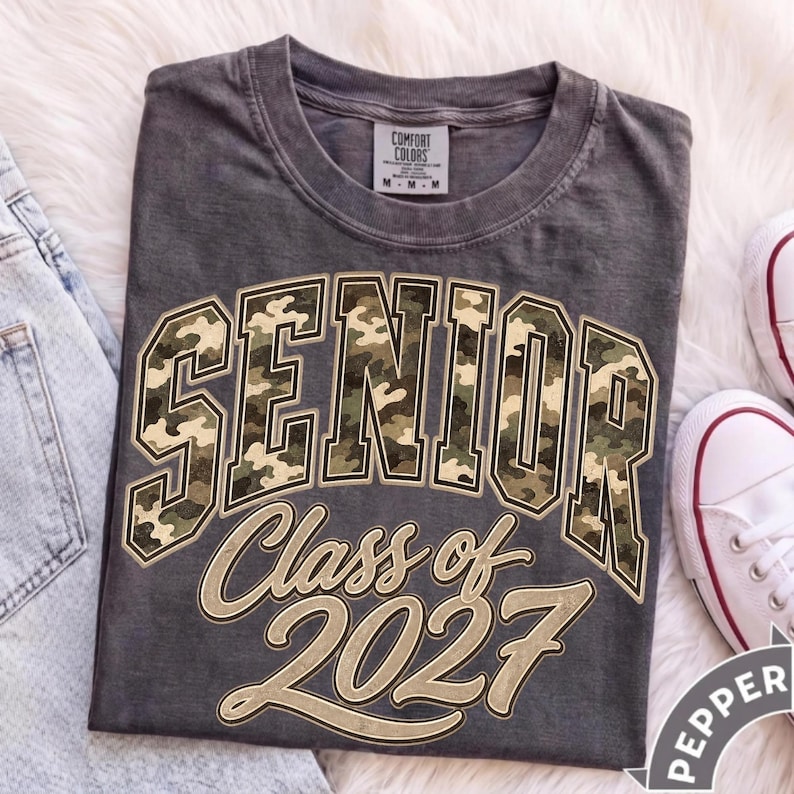 Image of Senior Class of 2027 PNG, Camo Senior Graduation Design, Class of 2027 Shirt Graphic, Retro Camouflage Digital Download
