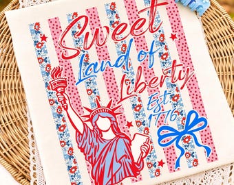 Sweet Land of Liberty PNG, Retro 4th of July Letters, Fourth of July Sublimation, American Flag Patriotic Stripes PNG