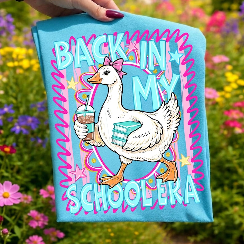 A close-up view of the 'Back In My School Era' PNG font bundle, showcasing the complete A-Z letter set and matching numbers in a preppy, pastel style.