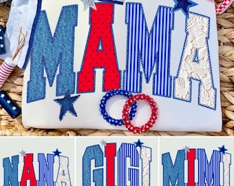 Mama Gigi Patriotic PNG Bundle Seersucker Stars Bögen Alphabet 4