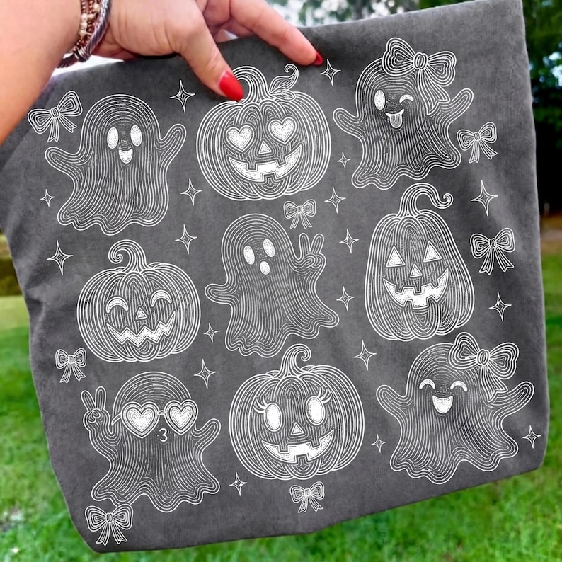 Retro Halloween Ghost Pumpkin Bow PNG Sublimation Design