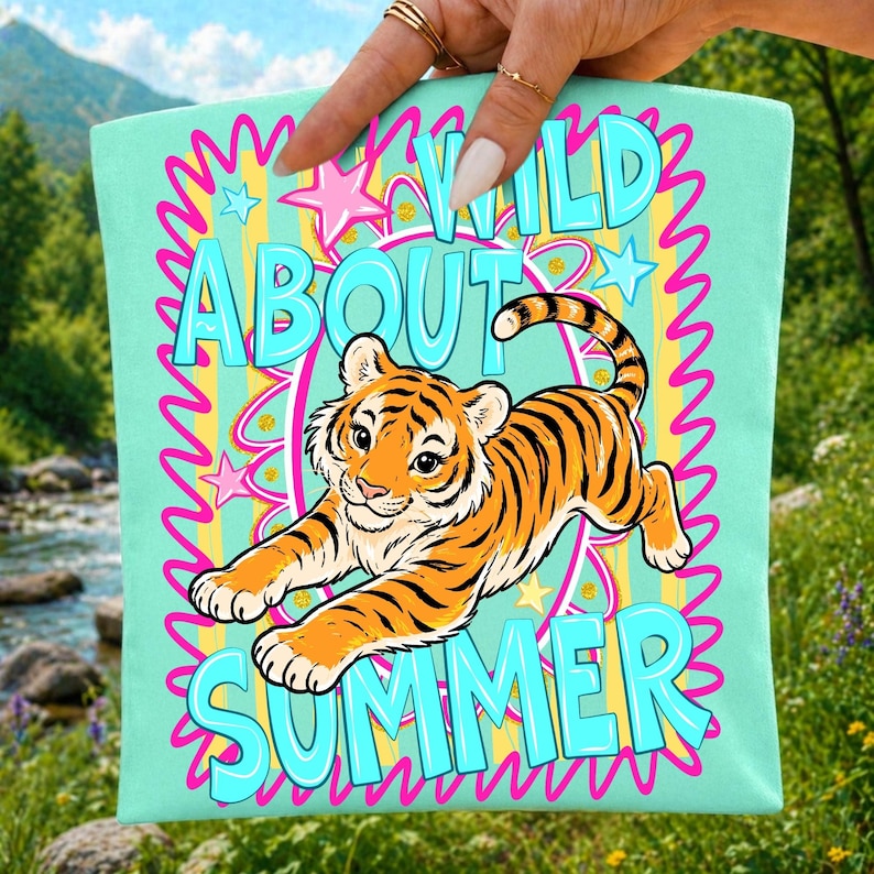 Cute baby tiger 'Wild About Summer' sublimation design PNG graphic