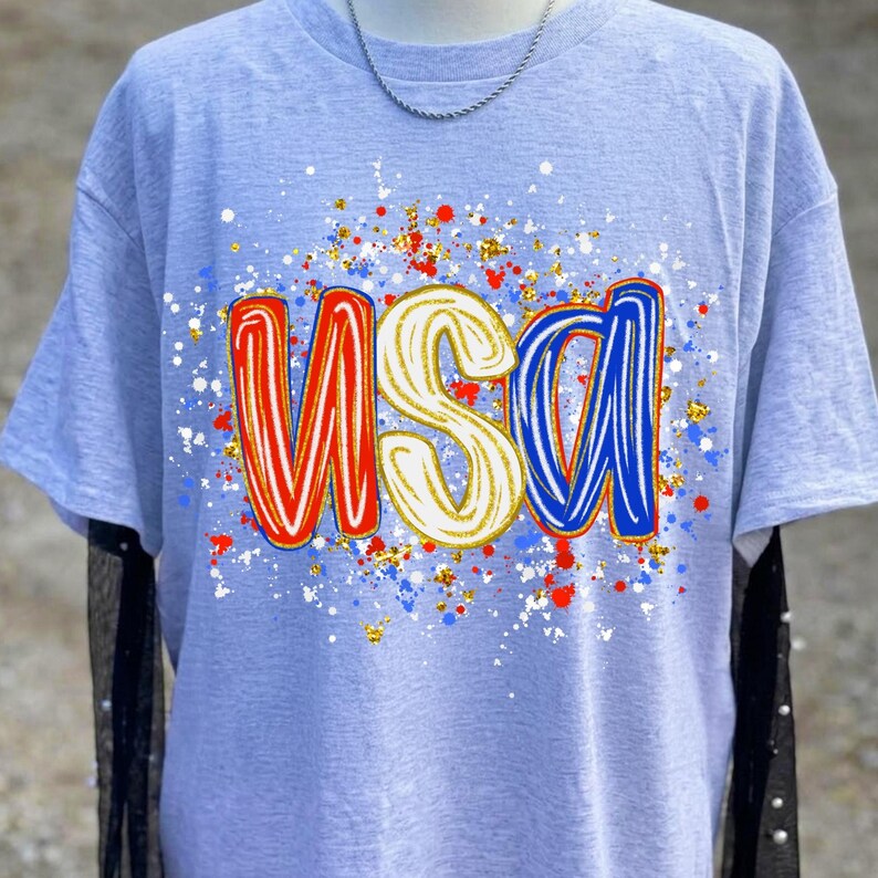 Mockup of the Girly Patriotic Jesus PNG on a white t-shirt, demonstrating its use for July 4th apparel.