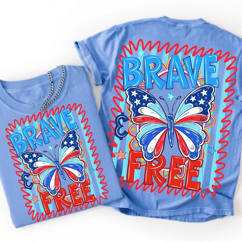 Retro American 4th of July graphic featuring patriotic butterfly, coquette bows, and star accents.