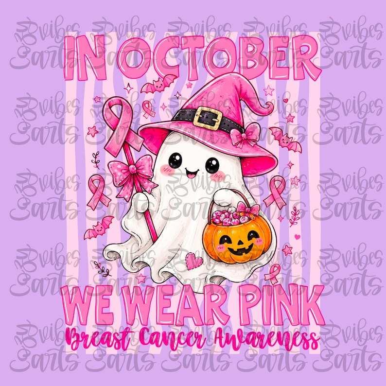 Pink Witch Ghost Breast Cancer Awareness Shirt Graphic