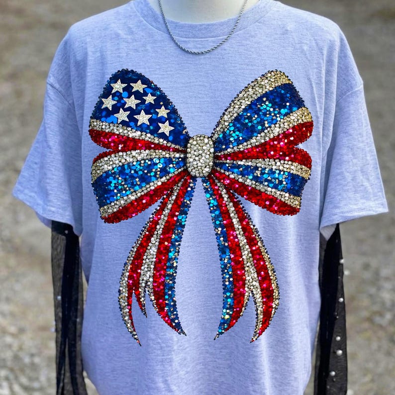Red White and Blue Faux Rhinestone Bow Digital Download Product Showcase