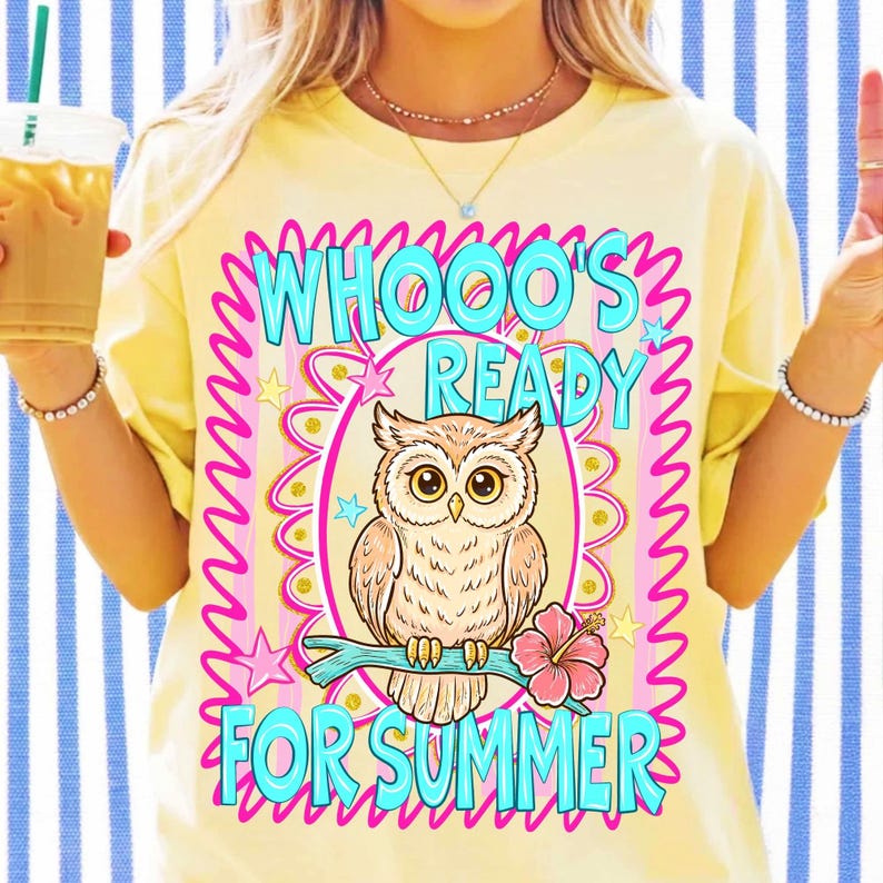 Cute Summer Owl Sublimation Design on T-Shirt