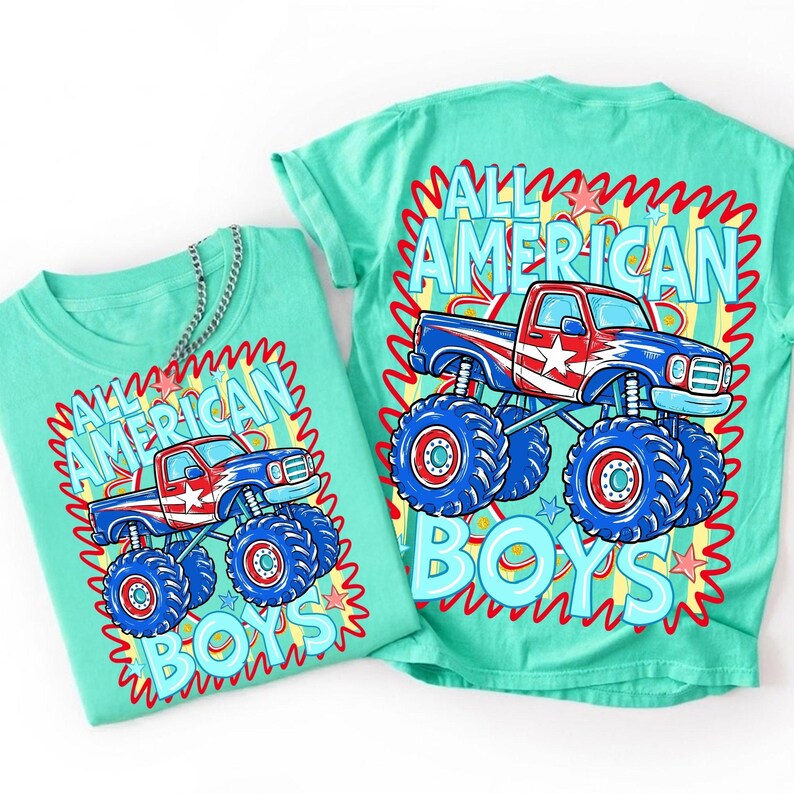 Diseño de camión monstruo patriótico PNG para niño americano, niño de campo, gráfico del 4 de julio, camiseta de camión de EE. UU. PNG, camión de barro, sublimación digital imagen 4