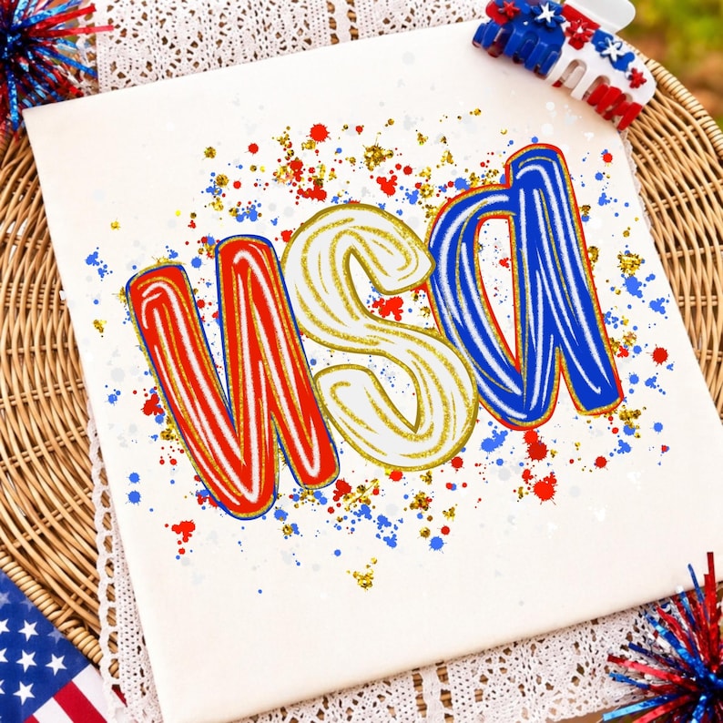 Girly Patriotic Jesus PNG Sublimation Design with Coquette Bow and paint splatter on a white background.