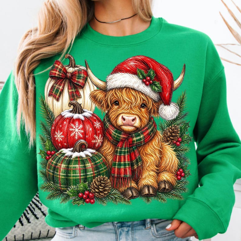 Examples of Christmas Highland Cow PNG on various products