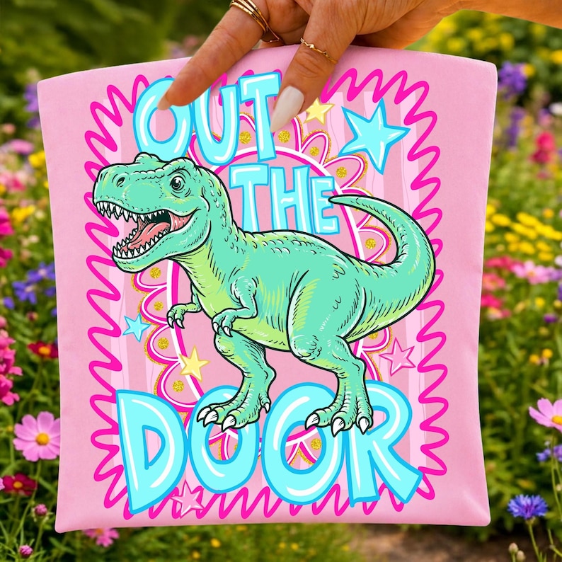 Image of Out The Door Dinosaur PNG Last Day of School Sublimation Design Preppy End of School Year Shirt Graphic Fourth Grade Digital Download