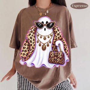 Boujee Halloween Ghost PNG, Leopard Print Glam Ghost, Spooky Luxury Rhinestone DTF Digital Download image 7