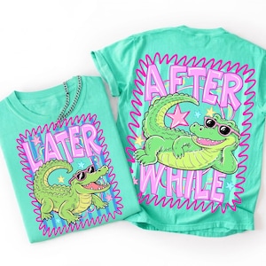 Preppy Later Gator PNG, Design en Sublimation alligator rayé rétro, graphique DTF crocodile d'été mignon, fichier Clipart Girly tendance image 1