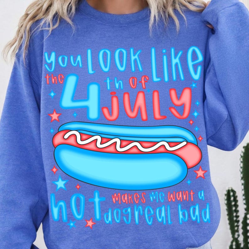 Various mockups showing the funny patriotic hot dog PNG on a mug, tote bag, and t-shirt.