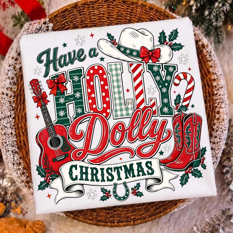 Have a Holly Dolly Christmas Western Cowgirl PNG Design