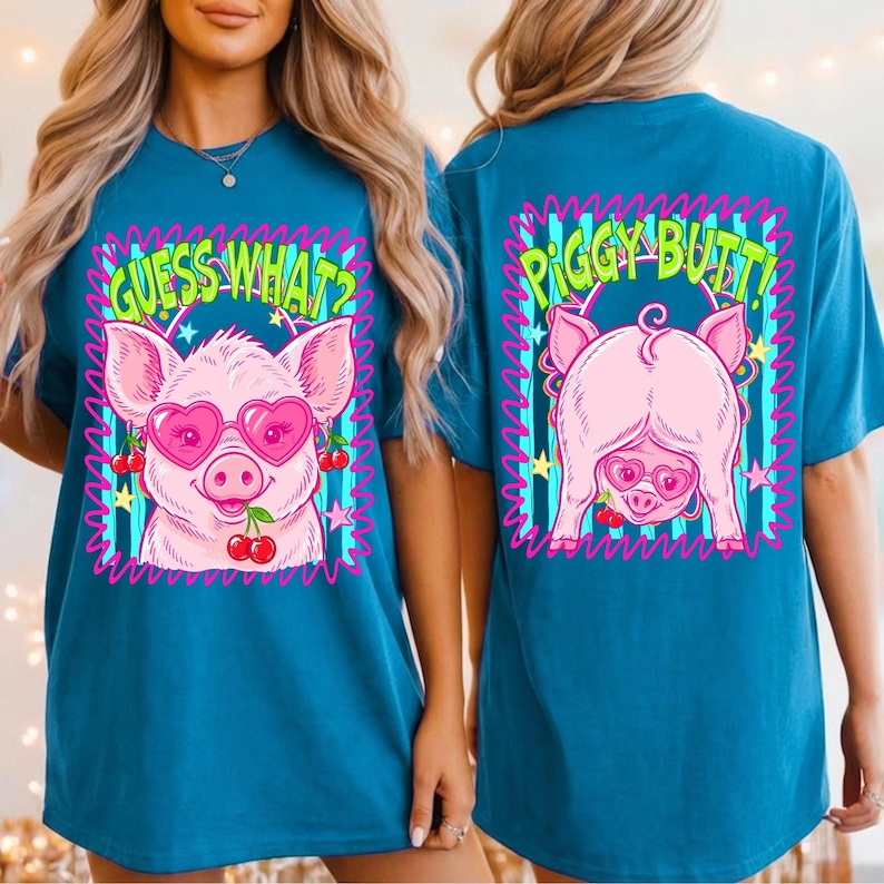 Image of Guess What Piggy Butt PNG, Funny Sarcastic Summer Sublimation Design, Snarky Colorful Shirt Doodle, Trendy Girly Boutique Clipart PNG