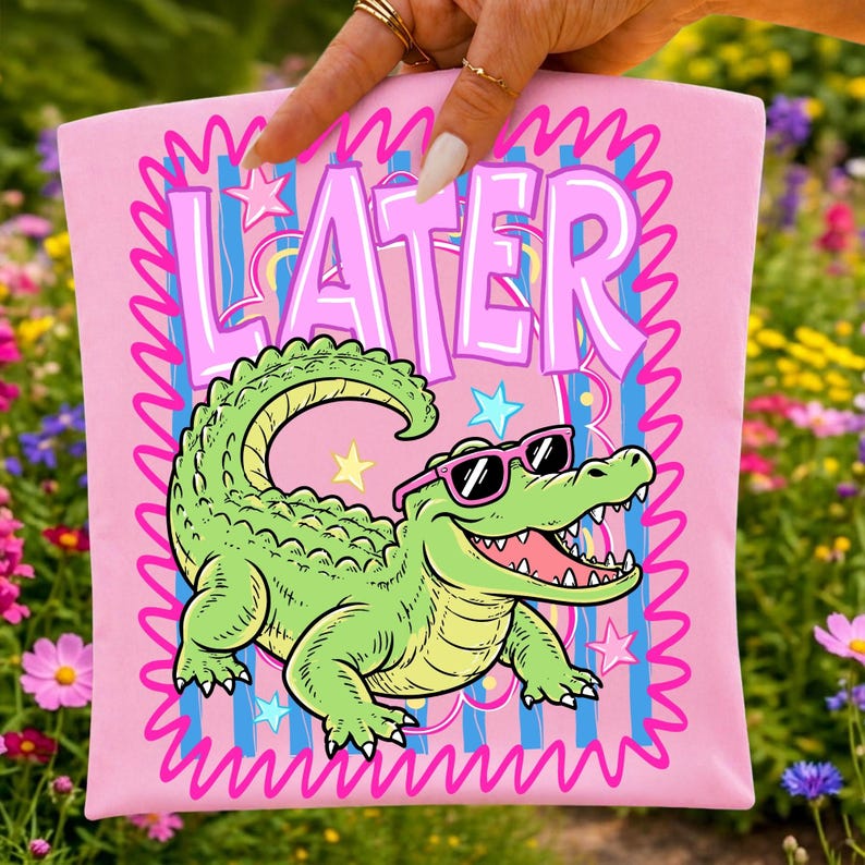 Image of Preppy Later Gator PNG Sublimation Design, Striped See You Later Alligator Clipart, Trendy Teacher Last Day of School DTF Graphic