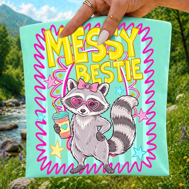 Sassy Raccoon DTF Graphic on Trendy T-Shirt