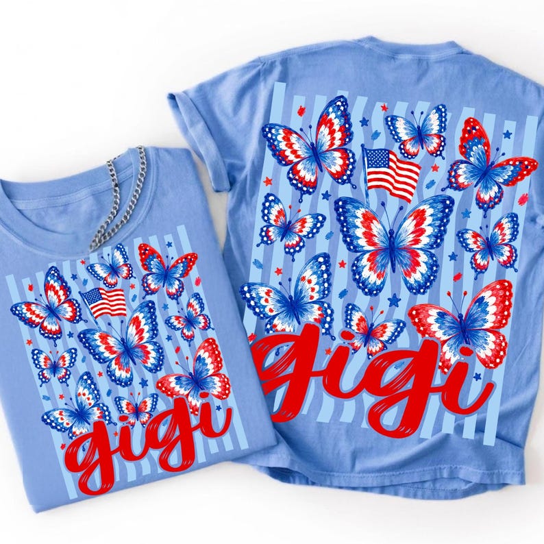 Alphabet and number designs from the Patriotic Butterfly America PNG font bundle