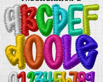 Embroidery Christmas Alphabet PNG Font Set, Latch Hook Faux Yarn Letters & Numbers, Holiday Sublimation Alpha Pack, Red Green Font