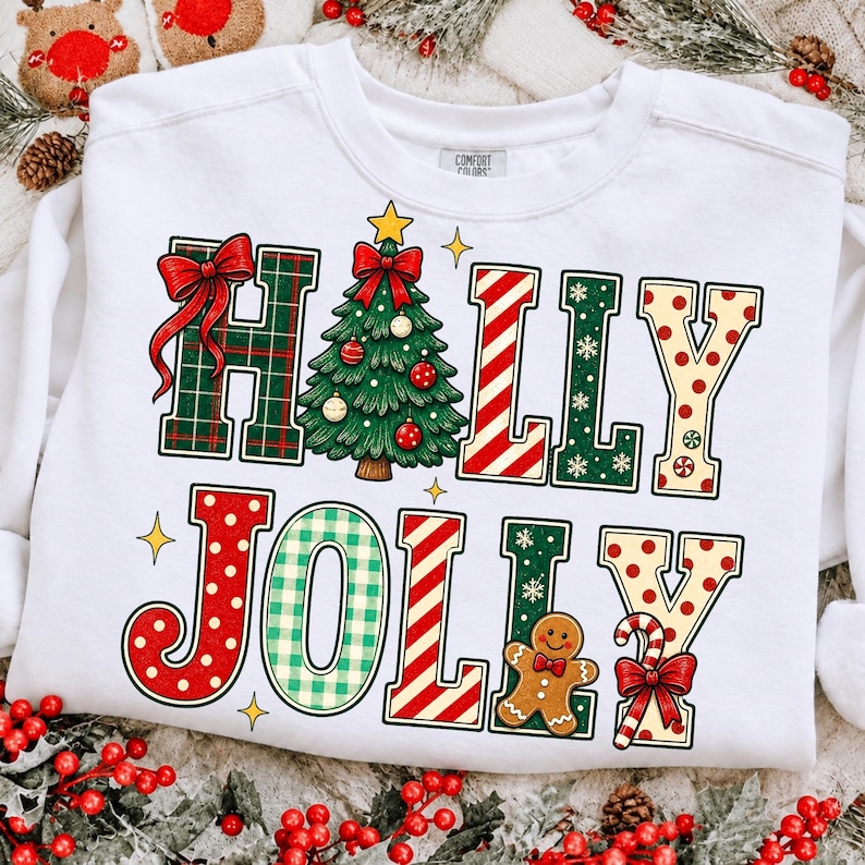 Retro Holly Jolly Christmas Sublimation Design on a T-shirt