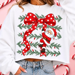 Jultomte-rosett PNG, kokett jultomte-sublimering, rött prickigt band-semesterdesign, digital nedladdning av god jul bild 6