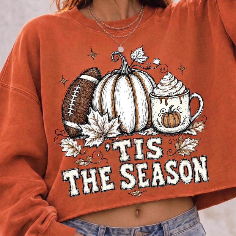 Image of Tis The Season Fall Football PNG, Pumpkin Football Sublimation, Autumn Game Day PNG, Fall Sports Digital Download