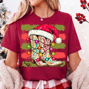 Julcowboystövlar PNG, western semester sublimering, jultomtehatt cowgirl jul PNG, festlig digital nedladdning bild 6
