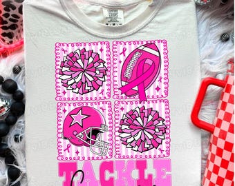 Pink Out Football Breast Cancer Awareness Ribbon Retro Game Day Cheer Sublimation PNG