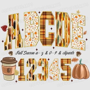 Brushstroke Fall Floral Alphabet PNG, Glitter Pumpkin Coquette Font, Retro Aesthetic Letters for Sublimation, Preppy Autumn Monogram Clipart