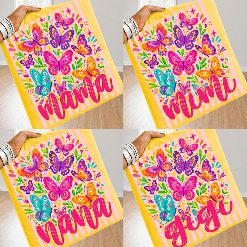 Striped Butterfly Mama Bundle PNG design showcasing ditsy floral and preppy stripes with various maternal titles