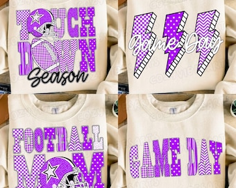 Purple Football PNG Bundle: Leopard  Checkered Bow Designs for Game Day, School Spirit & Sublimation