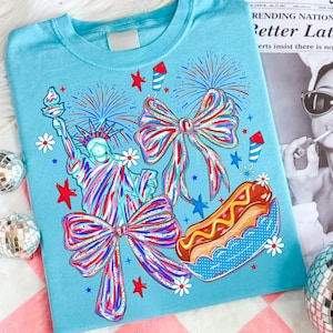 Coquette 4 juli PNG, Frihetsgudinnans rosett sublimeringsdesign, preppy patriotisk glass clipart, självständighetsdagen DTF-grafik bild 2