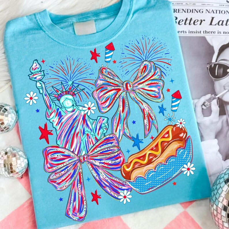 Close-up of Preppy Patriotic Ice Cream and Statue of Liberty Design Elements