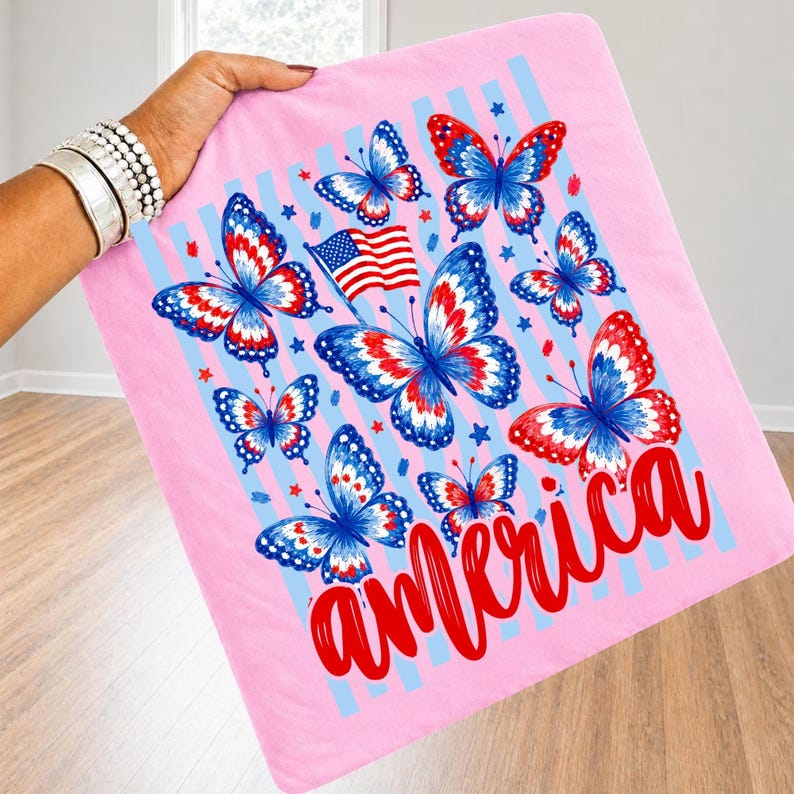 4 juli-paket PNG Patriotisk fjäril Amerika Preppy USA Randig fjäril Ditsy Blommig 1776 Frihet Sublimeringsdesigner Självständighet bild 9