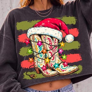 Julcowboystövlar PNG, western semester sublimering, jultomtehatt cowgirl jul PNG, festlig digital nedladdning bild 8