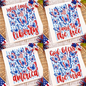 4 juli-paket PNG Patriotisk fjäril Amerika Preppy USA Randig fjäril Ditsy Blommig 1776 Frihet Sublimeringsdesigner Självständighet bild 1