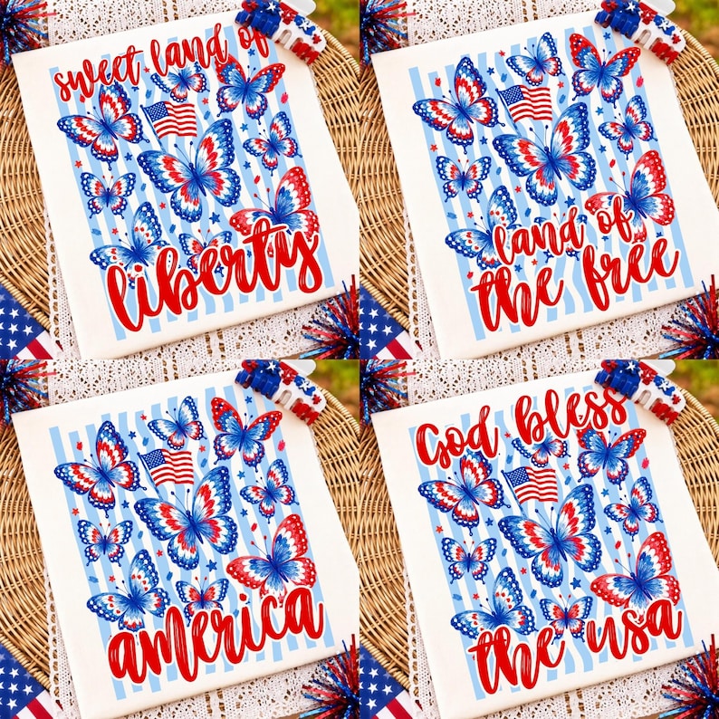 Preppy USA 4th of July Patriotic Butterfly PNG Bundle design preview