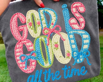 God is good Inspirational Latch Hook Yarn, Faux Yarn Christian Bible Verse PNG for Preppy Boho Sublimation Shirts & Faith-Based Designs