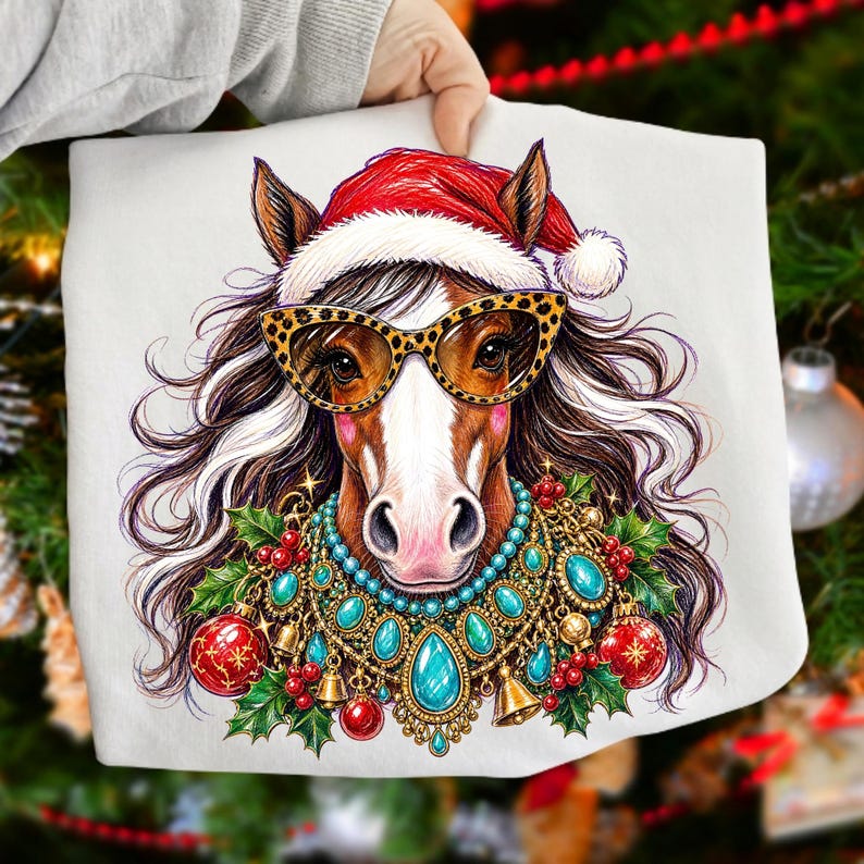 Festive Western Holiday Horse PNG Design for Mugs and Crafting