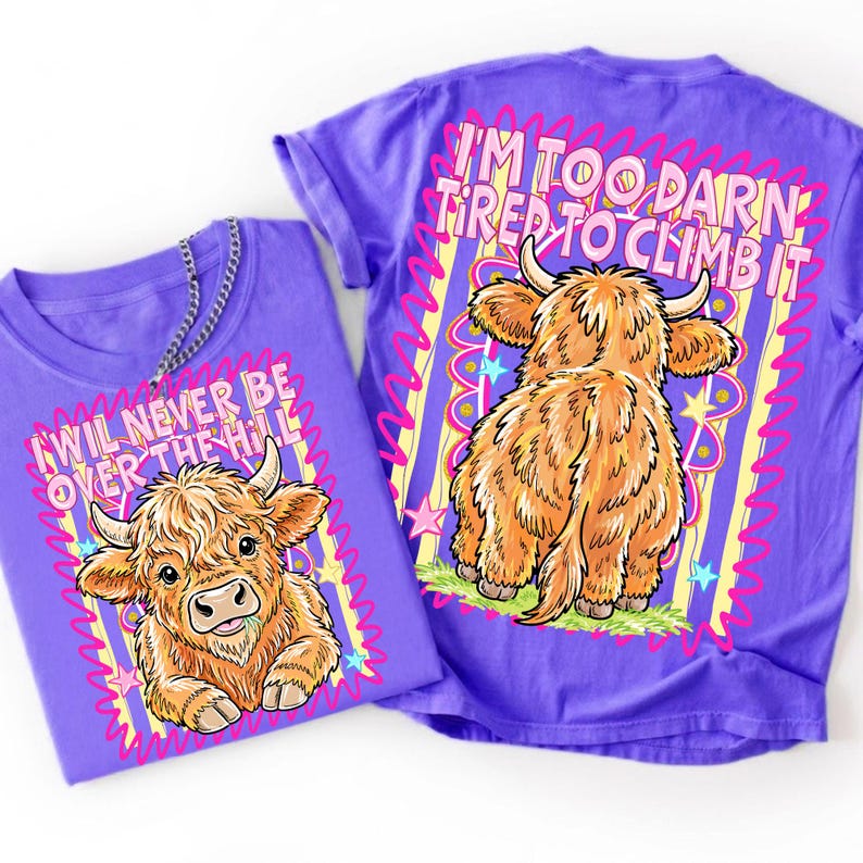Highland Cow PNG Front and Back Sublimation Shirt Design Bundle