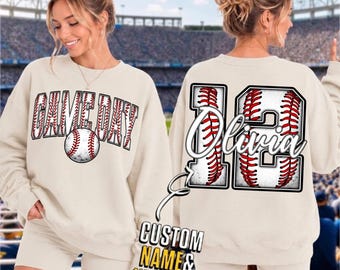 PNG personalizado para el día del partido de béisbol, nombre y número personalizados, diseño universitario con costuras rojas, descarga digital por sublimación.