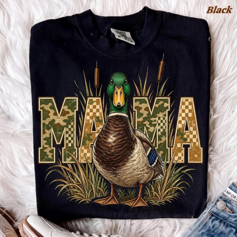 Image of Mama Duck Hunting PNG, Mallard Mom Sublimation, Camo Duck Mama PNG, Hunting Season Design, Digital Download