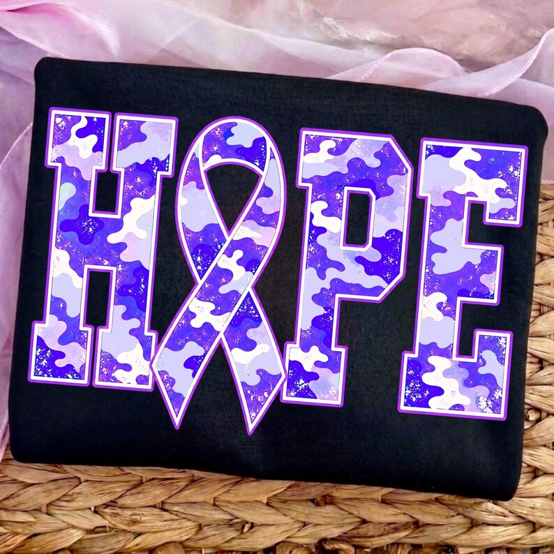 Image of Purple Ribbon Awareness PNG, Camo Hope Ribbon Sublimation, Purple Awareness Support Shirt Design, Digital Download