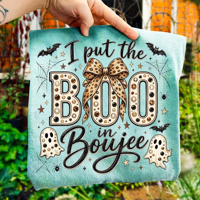 Cute Boujee Ghost PNG Mockup on Halloween Shirt