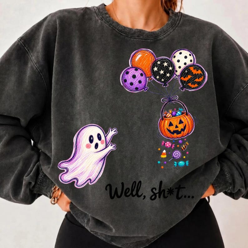 Well Sh*t Ghost PNG design on a black t-shirt mock-up