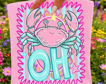 Oh krab png grappig kustkrab sublimatieontwerp girly preppy roze zomervakantie shirt retro trending strepen ontwerp trendy vrouwen png