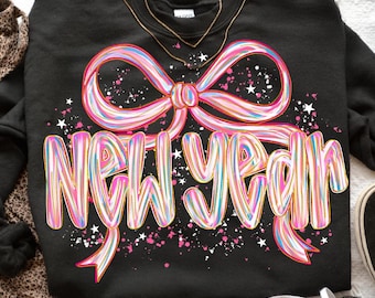New Year 2026 Splatter PNG, Coquette Bow New Year Design, Trendy NYE Sublimation, Happy New Year Eve 2026 Celebration PNG
