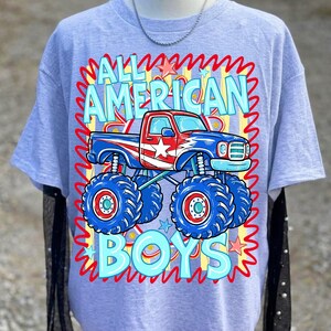 Diseño de camión monstruo patriótico PNG para niño americano, niño de campo, gráfico del 4 de julio, camiseta de camión de EE. UU. PNG, camión de barro, sublimación digital imagen 2