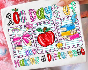 100 Days of School Coquette PNG for Preppy Teacher Shirts, Retro Groovy Making a Difference Design, Happy 100th Day Sublimation Graphic